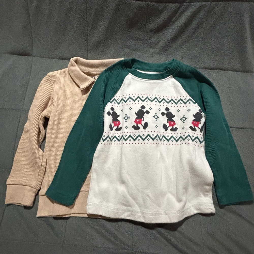 2 Pcs Long Sleeve Shirt for boys Green & White and Tan